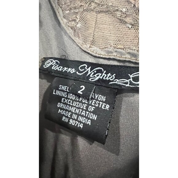 PISARRO NIGHTS Beaded Mesh Column Gown In Oyster size 2 - Picture 7 of 8